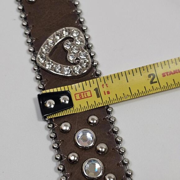 Nocona Cowgirl Western Brown/Rhinestone Heart Leather Belt Size 28 Bling - Picture 4 of 9